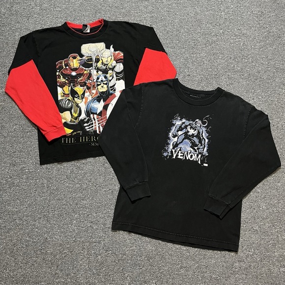 Marvel Long Sleeve Lot Venom & Avengers l Mad Engine Graphic Tees Youth Size S - Picture 1 of 8